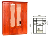 Шкаф 4-х дверный с ящиками и зеркалом МДФ